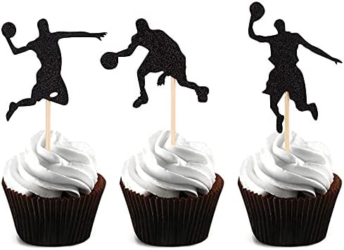 Yecehapy 25Pcs Basketball Player Cupcake Toppers Black Glitter Cupcake Decoration NBA Star Cake Toppers for Sport Theme Birthday Party Decorations Supplies, DGC-2021-23