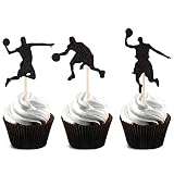 Yecehapy 25Pcs Basketball Player Cupcake Toppers Black Glitter Cupcake Decoration NBA Star Cake Topp