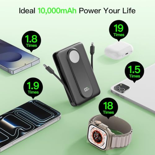 Magnetic Portable Charger 10000mAh, Power Bank with Built in Cable Watch - image 2