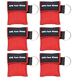AOUTACC 6 Pack CPR Face Shield Mask, Keychain Mask Disposable Emergency Kit CPR Face Shields Pocket Mask for First Aid Cardiac Resuscitation Training-Red