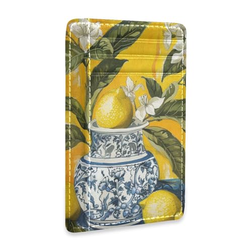 Lemons Safari leather slim card wallet with money clip RFID Blocking wallet card holder for Men and Women