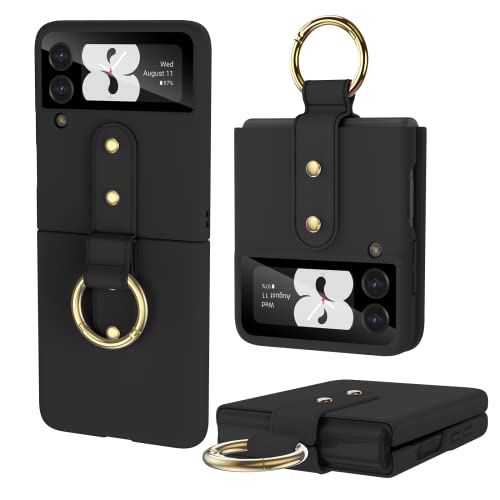 Case for Samsung Galaxy Z Flip 3 - Ultra Thin Hard PC Case with Outer Screen Protector and Ring, Shockproof Lightweight Protective Cover (Black)