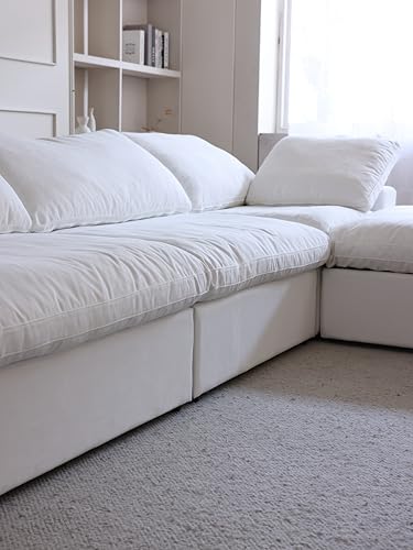 Image of JACH 120 inch L Shape Cloud Modular Couches for Living Room, Modern Convertible Sectional Sofa Couch, Couch Cushion Covers Removable, Sectional Sofas for Party Bedroom Apartment (White)