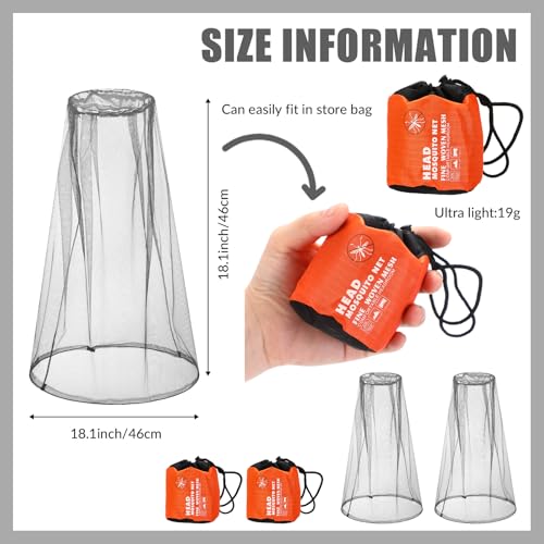 Eboot 2 Pack Mosquito Head Nets Malla con Cordón Ajustable Transpirable Ultra Grande Protección contra Mosquitos Gris miniatura 2