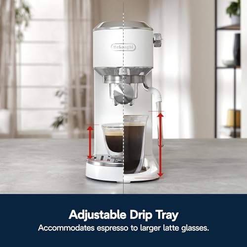 Image of De'Longhi Dedica Duo Cold Brew Espresso Machine with Milk Frother, 15 Bar Pressure, Original Italian Barista Style Coffee Maker, Make Espresso, Latte, Cappuccino & Ice Coffee, White, EC890WH