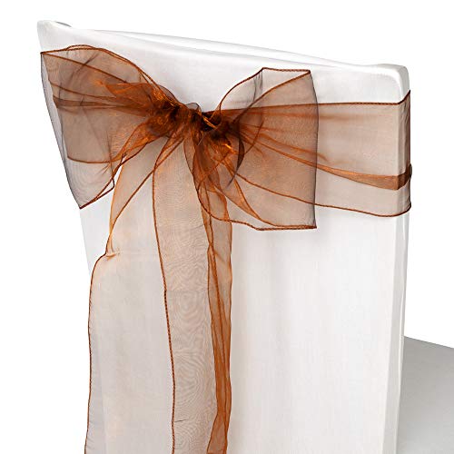 WedDecor Organza Écharpe pour Housses Chaise Fuller Nœud Rubans en Or Ancien pour Banquet, Anniversaire, Anniverysary, Noël Fêtes,Événement Décoration,17cm x 280cm - Chocolat Marron