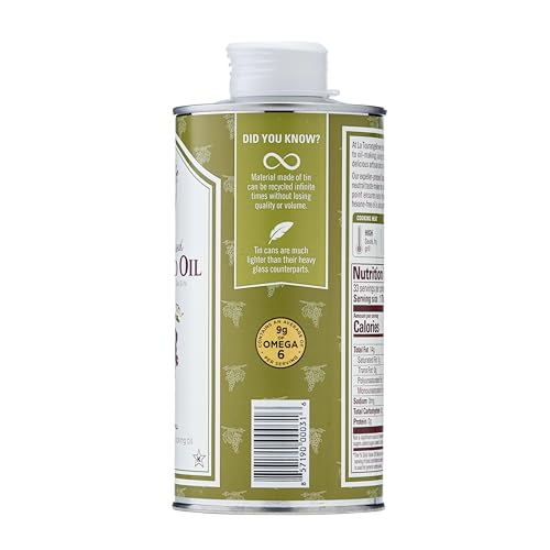 La Tourangelle, Expeller-Pressed Grapeseed Oil, High Heat Neutral Cooking Oil, Cast Iron Seasoning, Also Great for Skin, Hair, and DIY Beauty Recipes, 16.9 fl oz (Pack of 2)