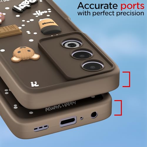 Image of Pikkme Back Cover for Oppo A3 Pro 5G | Cute Fun Cartoon 3D Bear Silicone Full Body Protection Bumper Cover (Brown)