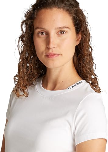 Calvin Klein Damen T-Shirt Kurzarm Logo Neckline Slim Fit, Weiß (Brilliant White), XXS – Ansicht 3