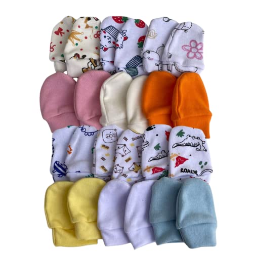 Kit 6 Luvas Bebê Recem Nascido 100% Algodão Menino Menina RN 3 Estampadas + 3 Lisas Suedine Luvinha