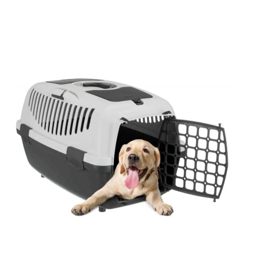 Image of Trixie Capri Durable Plastic Pet Carriers with Handles, Storage Trays, and Stroking Flaps (Dark Grey /Light Grey, XS, Capri 2)