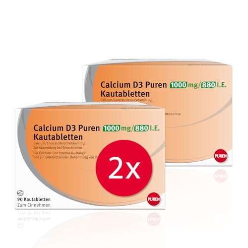 Calcium D3 PUREN 1000 mg/880 I.E. 180 Vitamintabletten - Calcium- und Vitamin D3, Osteoporose Unterstützung, Vorbeugen von Mangelzuständen, hochwertige Kautabletten mit Orangenaroma