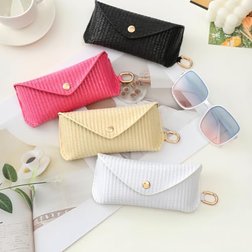 Image of kytasryl PU Straw Weave Glasses Case with Hook, Sunglasses Pouch