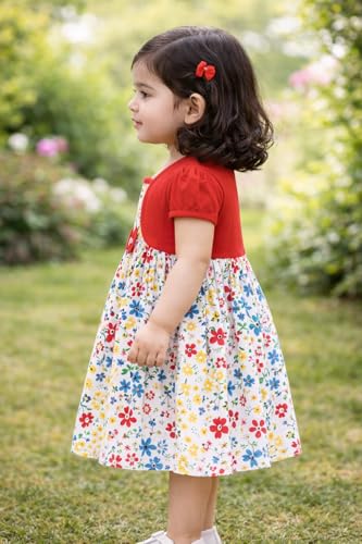 Image of babeezworld Baby Girl Cotton Dress - Half Sleeves Knee Length fit and Flare Frock jhabla Regular fit top