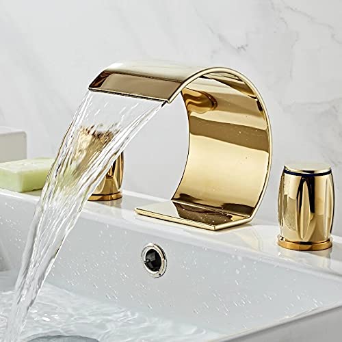 Robinets de lavabo de salle de bain dorés à 3 trous installés sur le pont