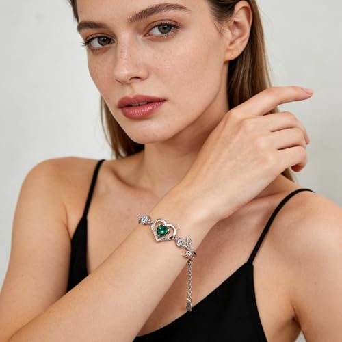 Image of 1CT Rose Heart Bracelet Moissanite Lab-Grown Sapphire Ruby Emerald&More 18K White Rose Gold Plated Anniversary Birthday Gift for Wife Girlfriend Mom Daughter Mothers Day Gift for Mom
