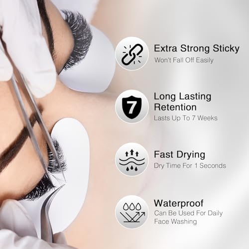 EMEDA Sensitive Eyelash Extension Glue 0.17fl.oz/5ml/1 Sec Drying Time/Retention – 5-7 Weeks/Black Adhesive/Professional Hypoallergenic Formaldehyde-Free Lash Extension Glue Supplies