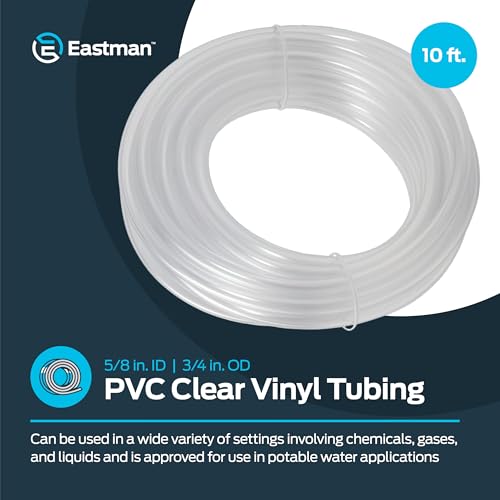 Image of Eastman 5 /8 Inch ID (3 /4 Inch OD) PVC Clear Vinyl Tubing, 10 Foot Length, 98570 (Pack of 8)