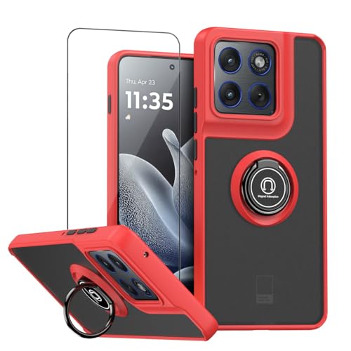 Image of QUIETIP Case for Motorola Edge 70 with Screen Protector,Magnetic Ring Car Stand Silicone Translucent Matte Drop Protection Cover,Red