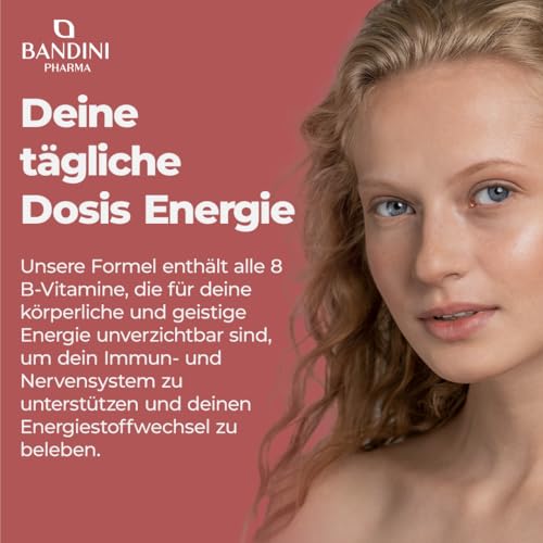 Bandini® Vitamin B Komplex Hochdosiert, 365 Tabletten für 12 Monate, B-Komplex mit alle 8 B-Vitamine B1, B2, B3, B5, B6, B7, B9, B12, Nervensystem, Stoffwechsel, Psychische Funktion, GVO-frei, Vegan