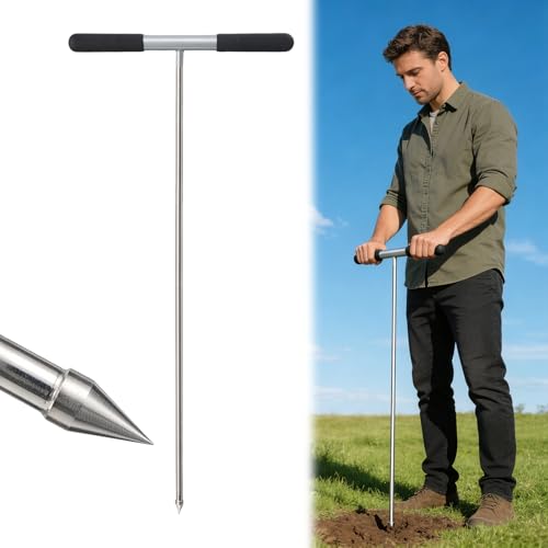 Soil Probe Rod 48 Inch Soil Test Probe Stainless Steel Ground Probe Effortlessly Penetrate Septic Tank Locator Tool for Underground Pipeline Location Soil Compaction Testing Mole Hole Detection