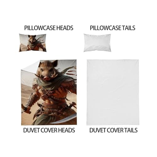 Housse de couette microfibre sanglier 135x200 parure de lit animaux imprimé 3D