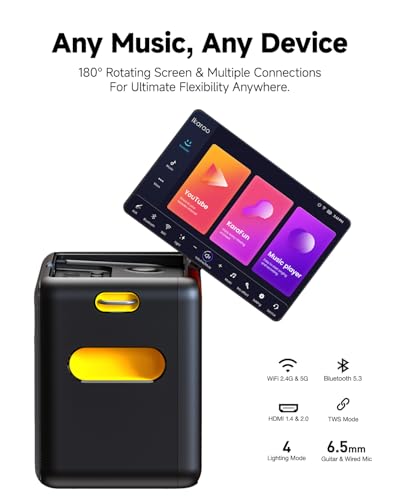 Ikarao BT1030 Smart Karaoke Machine For Adults - With Lyrics Display, Built-In Screen And 2 Wireless Microphone, 4 Dj Lights, 600W Bluetooth Speaker, Portable Pa System Support Wifi Hdmi For Tv Outdoor Party thumb #5