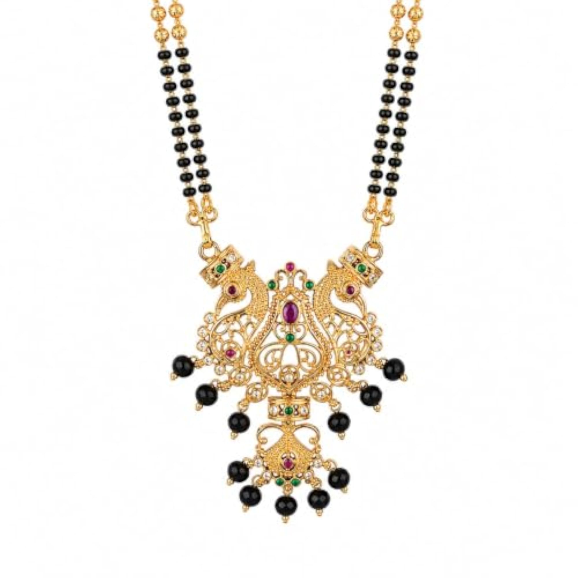 Gold Plated 2-Line Black Beads Chain Mangalsutra