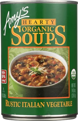 Amy’s Soup, Vegan Hearty Rustic Italian Vegetable Soup, Gluten Free, Made With Organic Beans and Rice, Canned Soup, 14 Oz