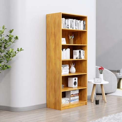 Image of Bniture 6 Tier Engineered Wood Open Book Shelf Wooden Bookshelf for Home, Kids Room & Study Room | Multipurpose Free Stand Corner Book Organizer for Library Room, Office | Giant Wood