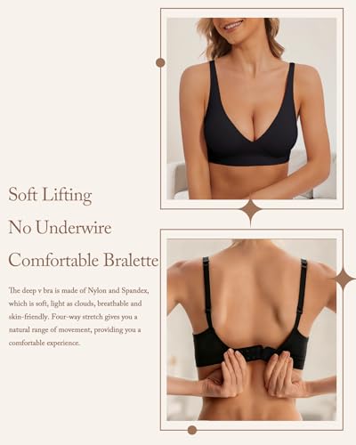 Image of Deep V Bra Padded Bralettes for Women 2 Pack - Low Cut Bras for Deep V Neck Wireless Push Up Bralette Comfort A-D Cups