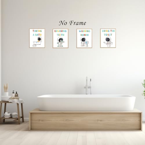Image of Boat Wades Space Astronaut Kids Bathroom Unframed Wall Art Prints,Astronaut Boys Room Decor Posters & Prints For Living Room Home Dorm Decor,Boys Bathroom Posters Pictures 8x10 Set Of 4