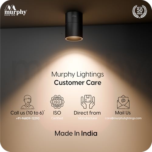 Image of Murphy Ador 6W LED Surface COB Spot Light | Warm White 3000K | 360 Rotatable & 90 Adjustable | Aluminium Body | Black Reflector | BIS Approved | 100 lm /W | 2 Year Warranty | Pack of 10