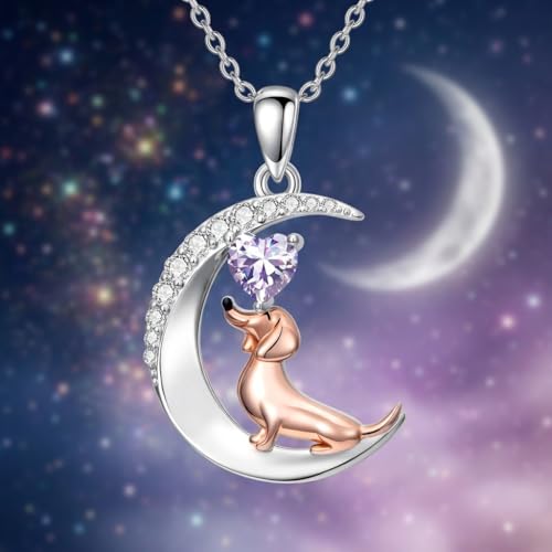 Image of PROESS Animal Birthstone Necklace 925 Sterling Silver Otter /Axolotl /Hippo /Elephant /Dachshund /Monkey /Red Panda Pendant Necklace Animal Birthstone Jewelry Gifts for Women