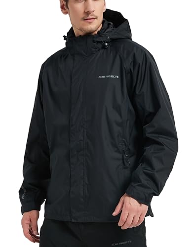Acme Projects Regenjacke 100% wasserdicht, atmungsaktiv, Klebebandnaht, 10000 mm / 3000 g, YKK-Reißverschlüsse Damen, 36 Schwarz