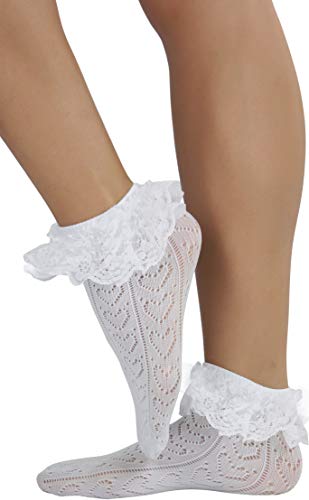 Image of ToBeInStyle Women's Indie Girl Ruffle Trim Heart Net Design Ankle High Fashion Socks
