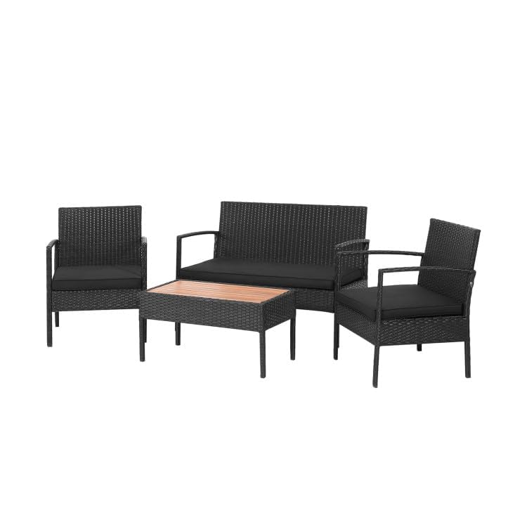 Image of PRATHAM India Outdoor Indoor 4-Piece Patio Furniture Sofa Set Conversation Set Waterproof with Washable Soft Cushion and Center Table Wicker for Balcony and Gardens