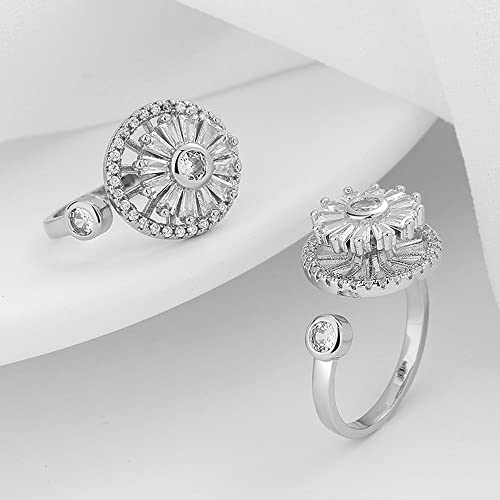OIDIMS Rotating Flower Spinner Fidget Ring for Women Cubic Zirconia Adjustable Wrap Open Ring Wedding Promise Silver Plated Anti Anxiety Stress Relief Jewelry Daughter Dainty Birthday BFF Lover Gifts4