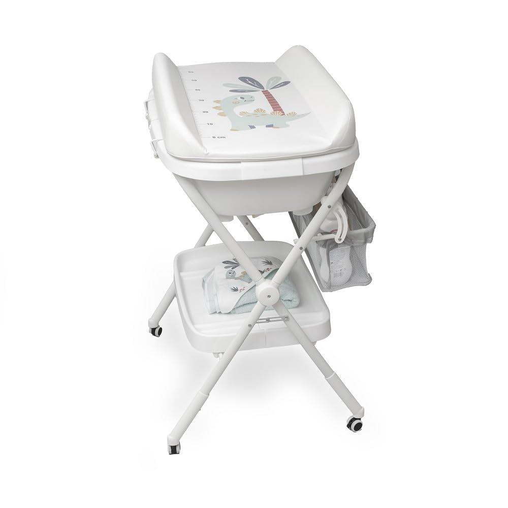 Interbaby Bañera Bebé Cambiador Plegable Patas, Ruedas, Hamaca (Estrellas) | Bañera con cambiador 2 en 1, hamaca anatómica extraíble, patas antideslizantes, altura ergonómica, portátil