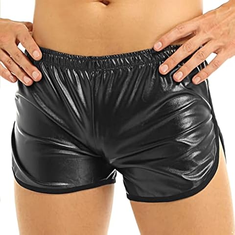 iixpin Herren Boxershorts Slim Cut Slip Unterhose Höschen Kunstleder Unterwäsche Pants Hipster Wetlook Männer Badehose M L XL XXL Schwarz Medium Cover