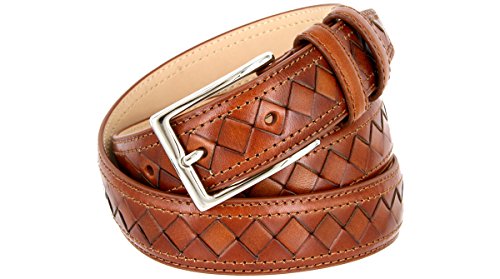 Nickel Plated Buckle Diamond Pattern Genuine Leather Dress Belt 1 1/8" wide2