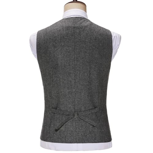 Men's Herringbone Tweed Suit Vest Wool Blend Slim Fit Waistcoat With Pocket For Wedding Groomesmen2