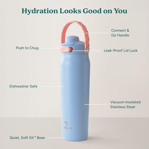 Image of REDUCE Aura Vacuum Insulated 26 oz Water Bottle - Leak-Proof & Chug Spout for Quick Hydration - Keeps Drinks Cold for 30 Hours - Removable Handle for Travel or Gym - Soft Sit Base - Glacier