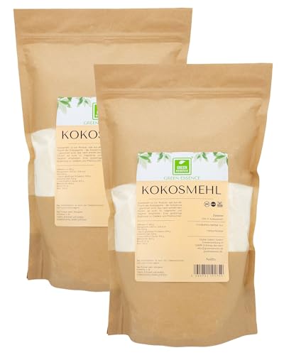 Kokosmehl 2x1kg von der Grünen Essenz - hochwertiges Kokosnussmehl für eine kohlenhydratarme und gesunde Ernährung laktosefrei - vegan (2 Kg)