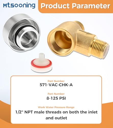 Image of 571-VAC-CHK-A RV Vacuum Breaker Check Valve, Brass RV Backflow Preventer, Camper Trailer Flusher Tank Valve for Black Tank System,1 /2 DN Male