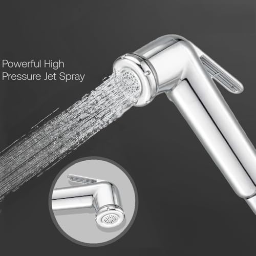 Image of HOUZA Complete Jet Spray Kit for Toilet Use - 1Meter Flexible Hose, Wall Hook & Quick DIY Installation, Durable, Everyday Hygiene Solution & No-Leak Design