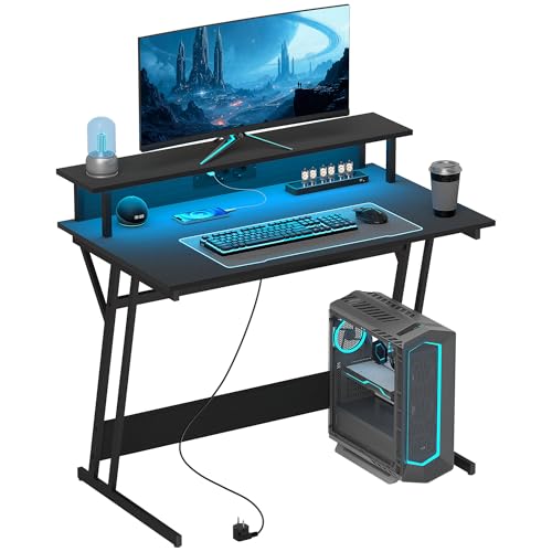 HOMCOM Scrivania Gaming con Supporto Monitor, 100x60 cm, Nero