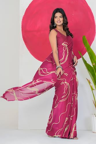 Image of MIRCHI FASHION Saree for Woman Chiffon Georgette Geometric Printed | Lightweight Farewell and Women's Office Sari with Blouse Piece