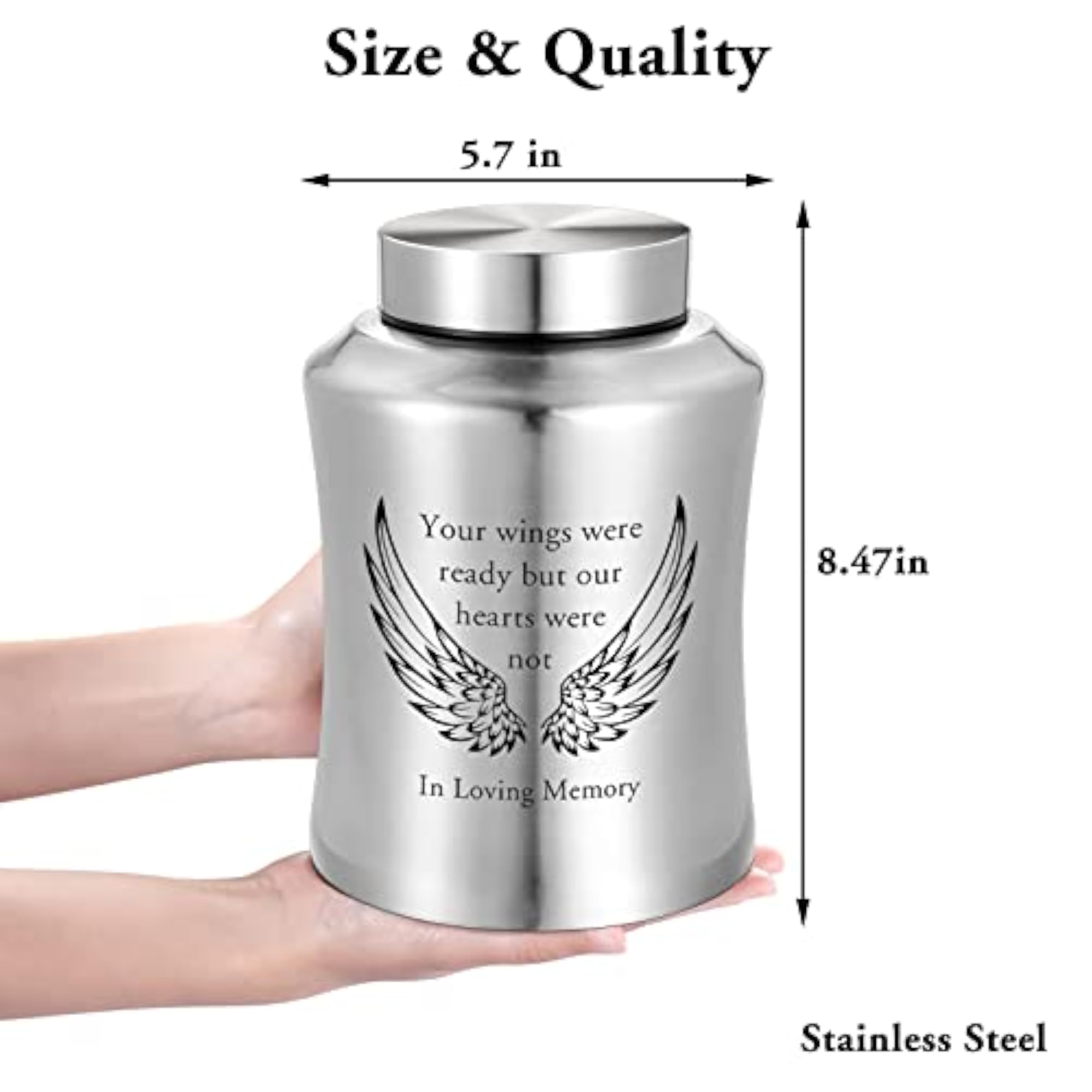 Large Stainless Steel Cremation Urn for Human Ashes, Decorative