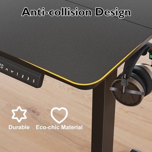 Scrivania Elettrica Regolabile, 120 x 60 cm, Altezza 72-120 cm, Motore Silenzioso, 3 Memorie Preimpostate, Scrivania Gaming e da Ufficio,Gancio per Cuffie, Scrivania da Ufficio e Gaming, Nero - Sedia gaming - Immagine 5